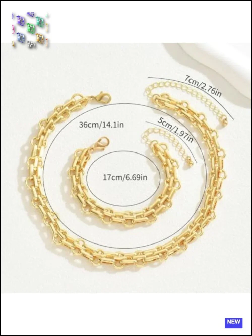 Chunky Chain Necklace Bracelet Set, Gold Link Layered Statement Jewelry,